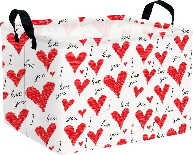 BOOHIT Valentines Day Basket Large Foldable Heart Shaped Storage Box for Gifts Kids Empty Storage Bins Rectangular Toy Organizer Decor (Water Pattern Love) - Image 1